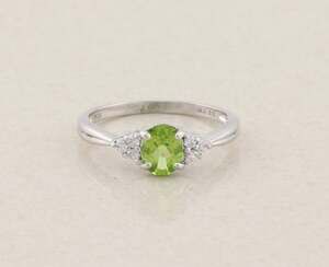 Sterling Silver Natural Peridot and Cubic Zirconia Ring Size 11 1/4